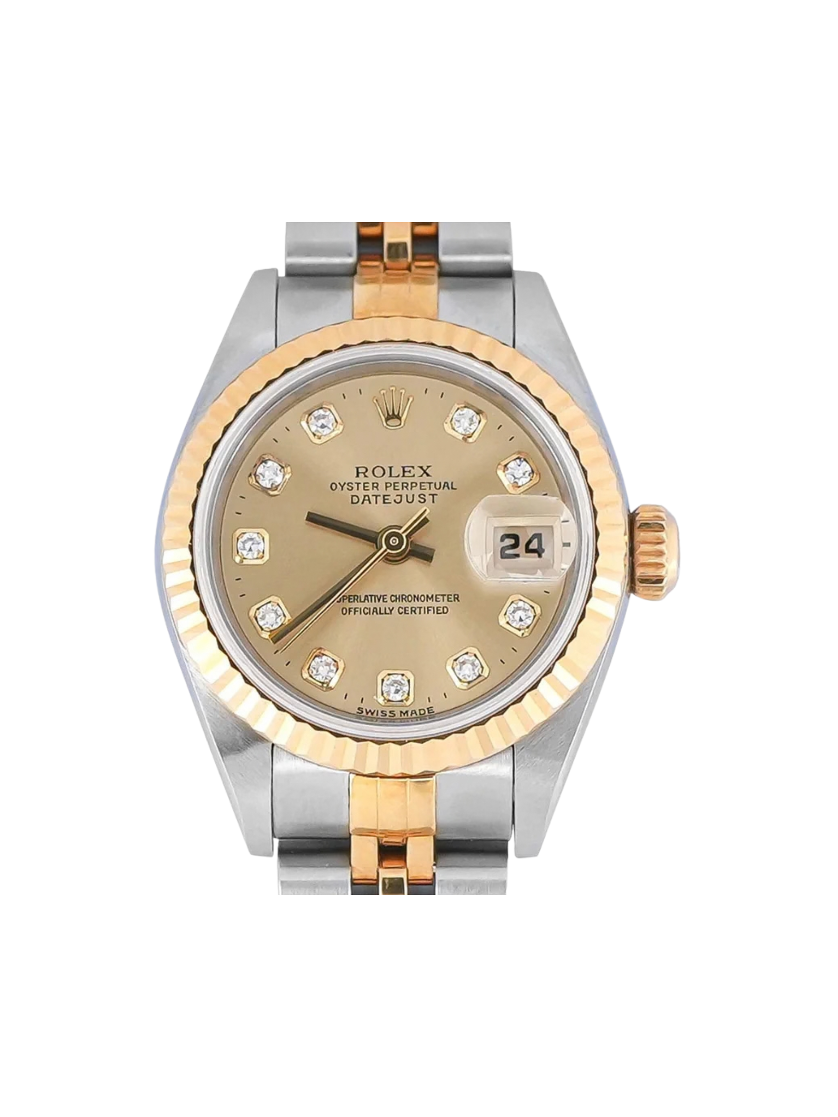Rolex Lady-Datejust Stainless Steel and Yellow Gold Champagne Diamond Dial 69173