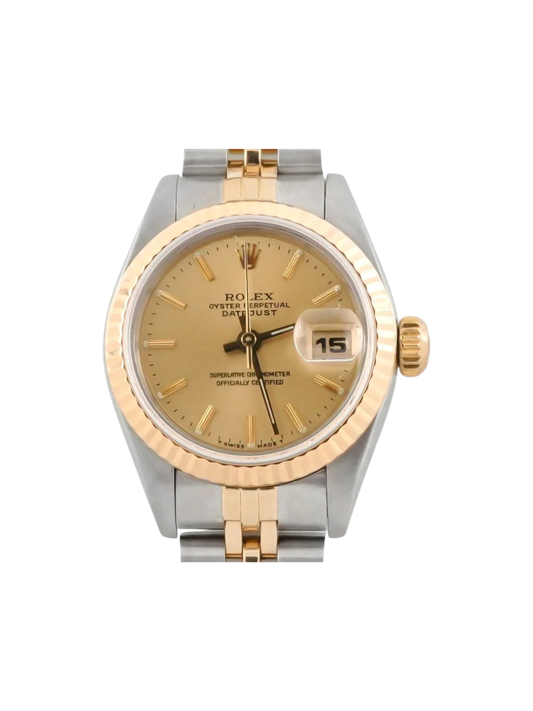 Rolex Lady-Datejust Stainless Steel and Yellow Gold Champagne Stick Dial 69173