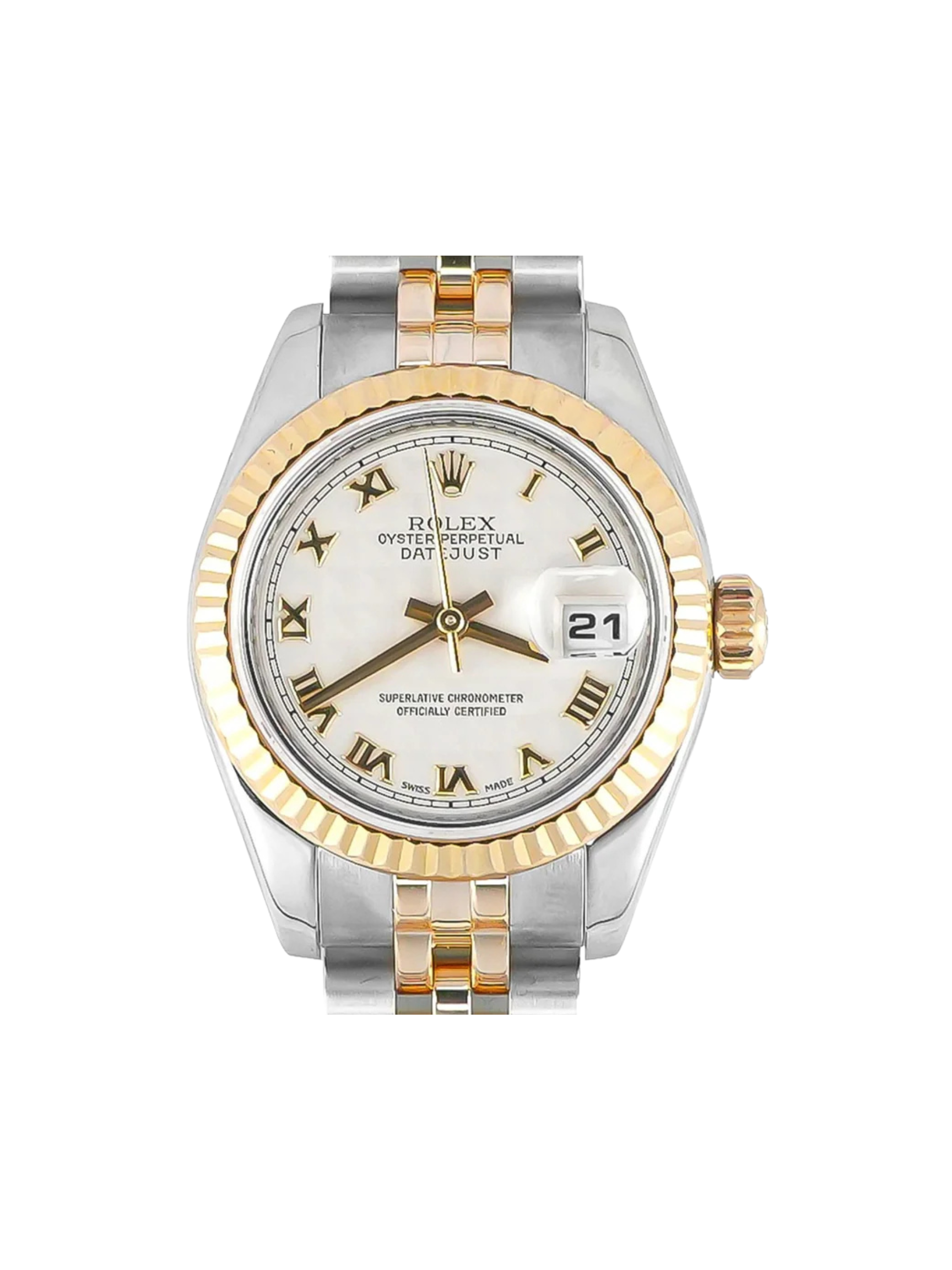 Rolex Lady-Datejust Stainless Steel and Yellow Gold Ivory Pyramid Roman Dial 179173