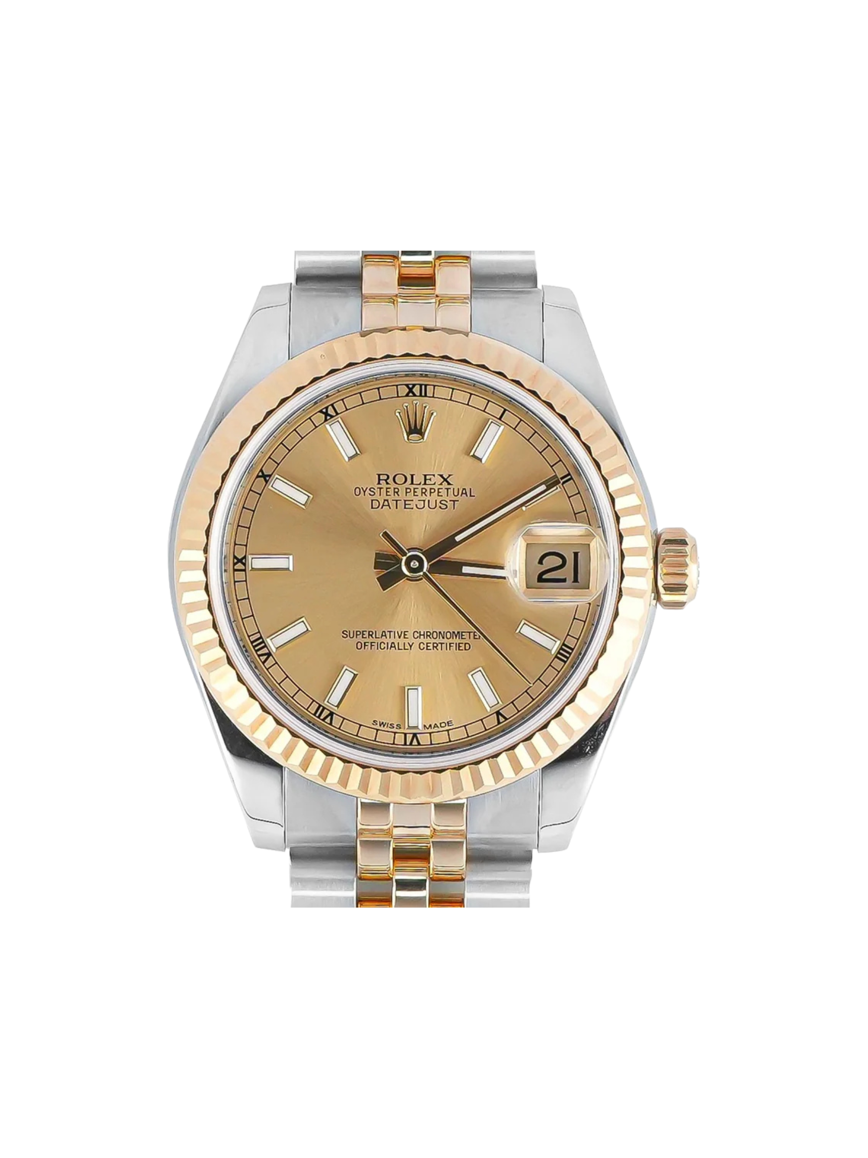 Rolex Lady-Datejust 31 Stainless Steel and Yellow Gold Champagne Stick Dial 178273